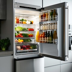 Brilliantly Illuminated: A Stunning View of a Sleek Stainless Steel Refrigerator