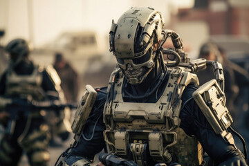 Fototapeta premium Drones and robots used in future wars (generative AI)