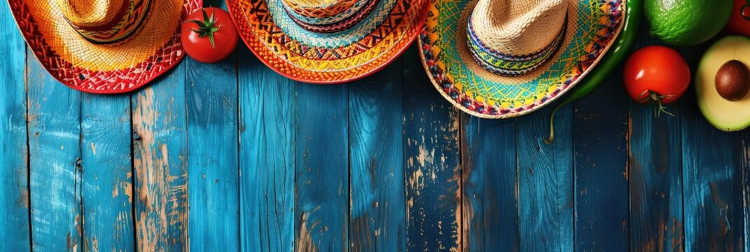 Cinco de Mayo concept for Mexican cultural heritage with traditional sombreros