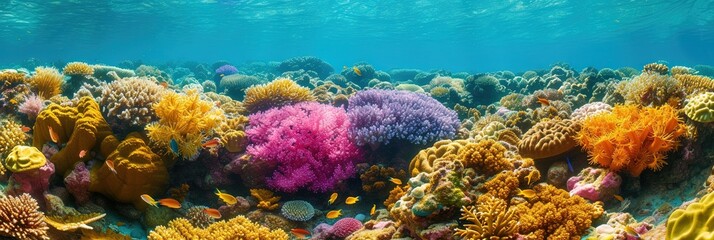 Colorful coral reef with tropical fish under the ocean