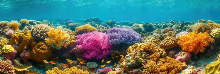 Schilderijen op glas Colorful coral reef with tropical fish under the ocean © Brian
