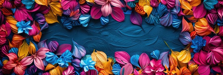 colorful flower petals border with blank center