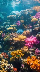 Colorful coral reef with tropical fish under the ocean