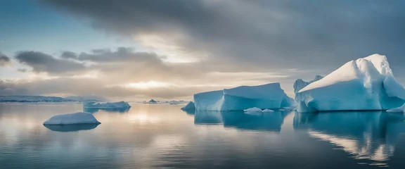 Gordijnen Arctic Ice Reflections, icebergs and glaciers reflected in the still Arctic waters © vanAmsen