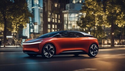 Fototapeta na wymiar Autonomous Electric Car, a cutting-edge autonomous electric car parked in a smart, eco-friendly city