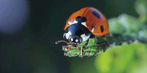 Fototapeta premium ladybug macro close up insect in the nature, Extreme macro shots, Beautiful ladybug on defocused background.