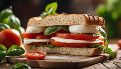 Caprese Sandwich Freshness, a Caprese sandwich with mozzarella, tomato, and basil