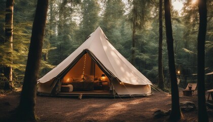 Enchanted Forest Glamping, a high-end glamping tent set in an enchanting forest, offering a blend 