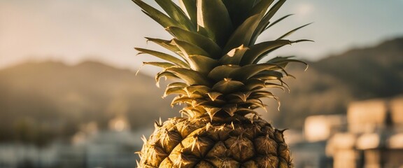Golden Pineapple, a single, ripe pineapple with detailed textures, set against a bright