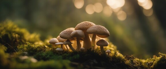Gourmet Mushroom Variety, different types of mushrooms arranged in a natural - obrazy, fototapety, plakaty