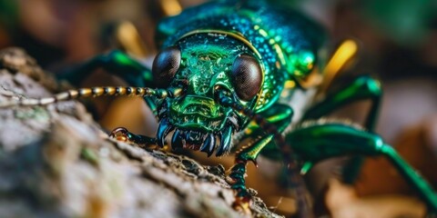 Macro shot of a beetle in the forest
