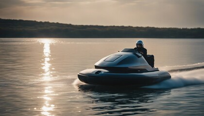 Personal Luxury Hovercraft, a personal hovercraft gliding over water and land