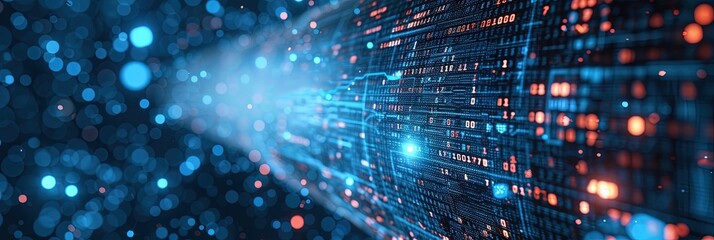 Naklejka premium Technology concept with glowing circuitry and data for background, header, wallpaper