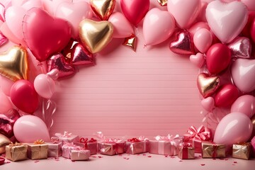 pink gift box with balloons