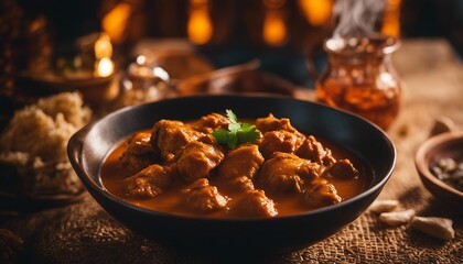 Spicy Chicken Curry, a bowl of rich, spicy chicken curry, its bold colors