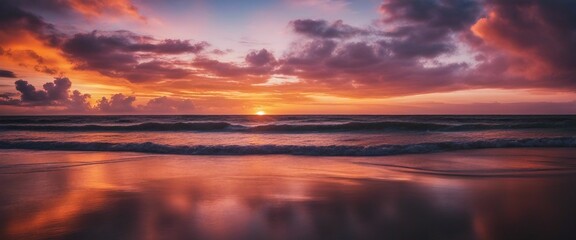 Sunset over the Ocean, a breathtaking sunset over the ocean, with the vibrant colors of the sky