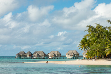 Pink sandy beach of dream Tikheau atoll, French Polynesia. 