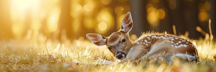 Deurstickers deer laying in the sun © Brian