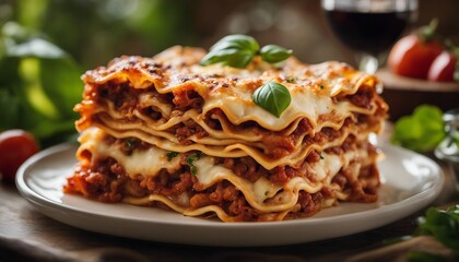 Vegetarian Lasagna, layers of rich vegetarian lasagna, showcased in a cozy, family-style Italian