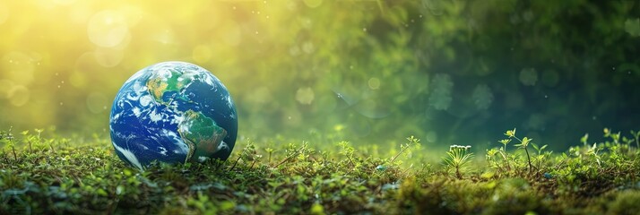 Globe of the earth sitting in a grassy field