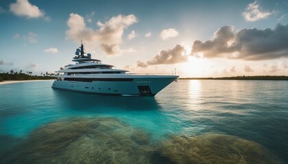 Yacht in a Remote Pacific Atoll, a modern yacht anchored in a remote and pristine Pacific atoll