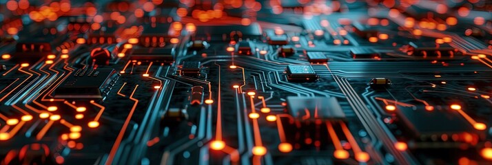 Data science and AI concept design with computer circuitry and data
