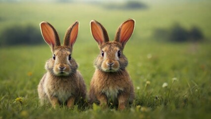 Obraz premium Two rabbits in the field