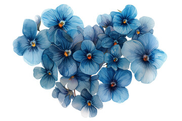  Valentine's Day forget-me-nots arranged in a minimalist heart shape, watercolor element on transparent background