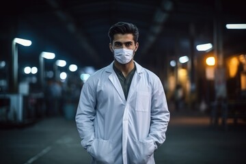 Man Wearing White Lab Coat and Face Mask