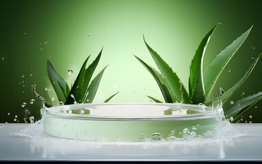 round podium with water gel of aloe vera natural background
