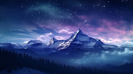 The galaxy nature aesthetic background features a starry sky and mountains that have been remixed into media. - obrazy, fototapety, plakaty