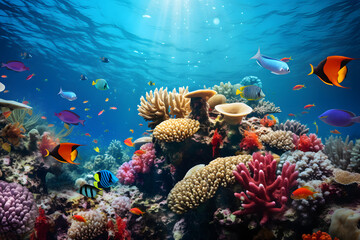 Naklejka na ściany i meble Underwater coral reef 