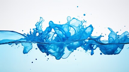 The liquid is blue and contains blobs and bits of silver
