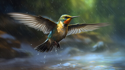 kingfisher in flight, slow motion style