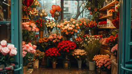 Enchanting Valentine's Day Flower Shop: Romantic Blooms and Festive Ambiance in a Floral Haven - Perfect for Love's Celebration | Ai Generated