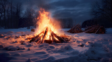 relaxing calm beautiful bonfire artwork, enjoying winter