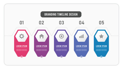 Five steps hexagon line infographics