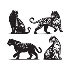 Feline Majesty: Jaguar Silhouettes Illustrating the Regal Demeanor of this Magnificent Big Cat - Jaguar Illustration - Jaguar Vector  © Vista