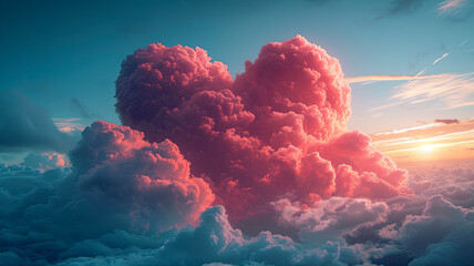 Heavenly Heart: Romantic Sunset Cloudscape in Vivid Hues - Perfect for Valentine's Travel & Love-Inspired Journeys, Ai Generated