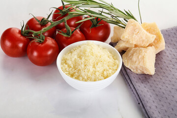 Shredded Italian hard parmesan cheese