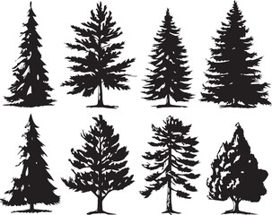 Set Trees. Hand drawn vector illustration