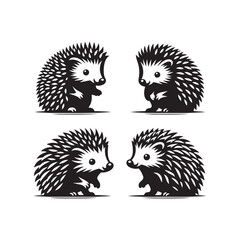 Enchanting Spines: A Melodic Display of Hedgehog Silhouettes, Portraying Their Graceful Movement - Hedgehog Illustration - Hedgehog Vector
