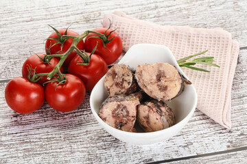 Pieces of canned tuna fish