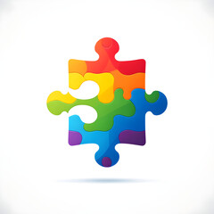 Fototapeta premium Rainbow Colored Puzzle Within Puzzle Design Against White, 3D Concept - Symbolizing Unity in Diversity, Complexity, and Problem Solving Solutions
