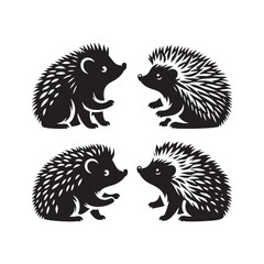 Playful Spikes: A Whimsical Symphony of Hedgehog Silhouettes Dancing in the Shadows - Hedgehog Illustration - Hedgehog Vector
