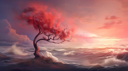 Foto op Canvas red tree fighting against the storm © Sternfahrer