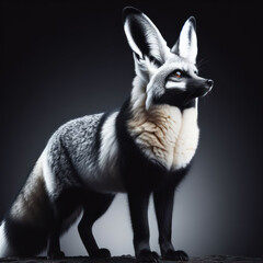 Obraz premium Bat-eared fox, Otocyon megalotis, Zorro de orejas de murciélago, high quality portrait, African, isolated black background.
