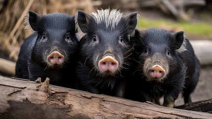 A group of skunk pigs in the wild that is quite cute