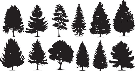 Fototapeta premium Set Trees. Hand drawn vector illustration