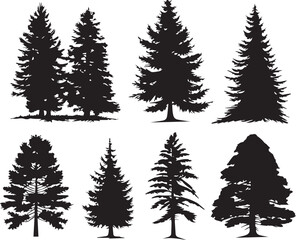 Naklejka premium Set Trees. Hand drawn vector illustration
